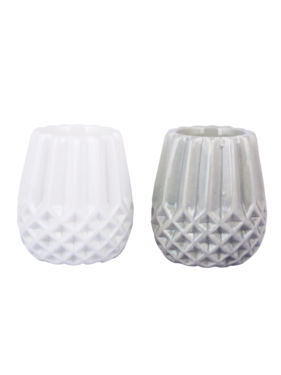 White & Grey 2 Pieces Engraved Candle Holder