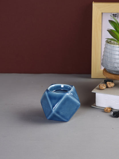Navy Blue & White Nordic style Geometric designed Ceramic Candle Holder