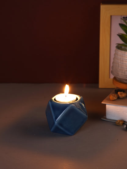 Navy Blue & White Nordic style Geometric designed Ceramic Candle Holder