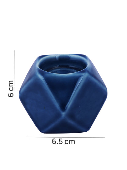 Navy Blue & White Nordic style Geometric designed Ceramic Candle Holder