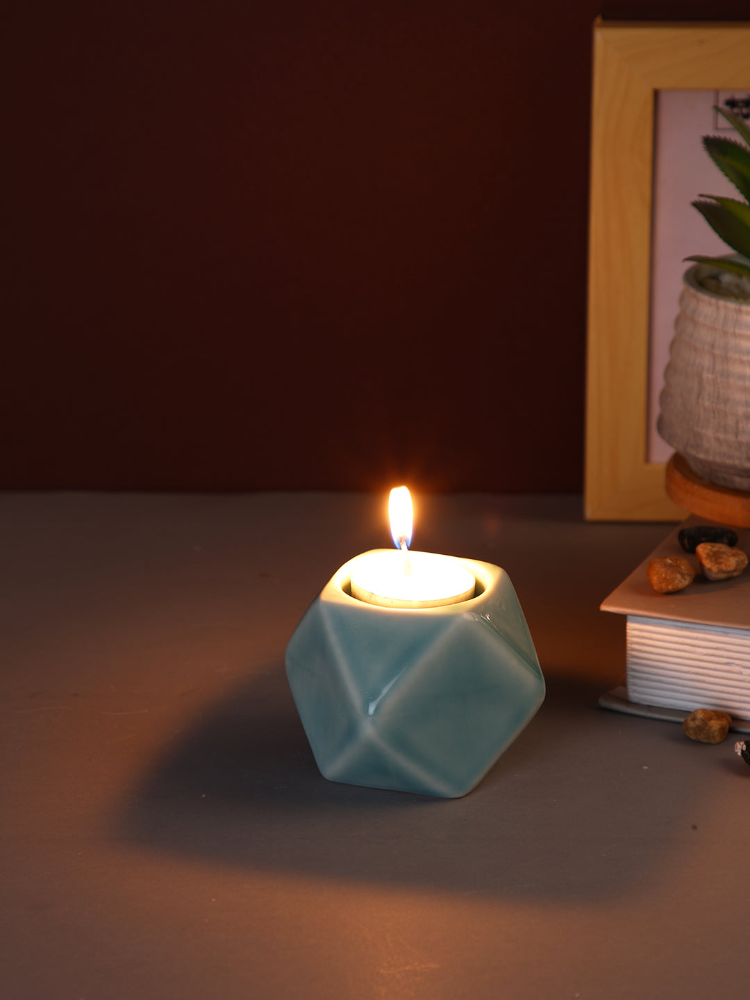 Green Nordic style Geometric designed Ceramic Candle Holder