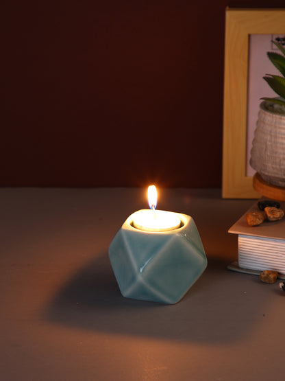 Green Nordic style Geometric designed Ceramic Candle Holder