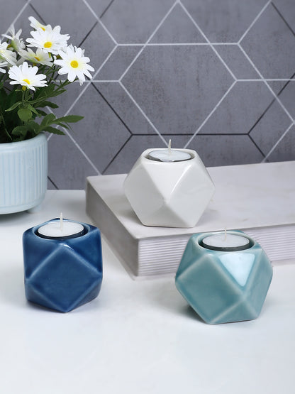 Green Nordic style Geometric designed Ceramic Candle Holder