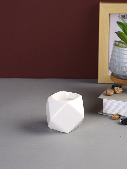 White Nordic style Geometric designed Ceramic Candle Holder