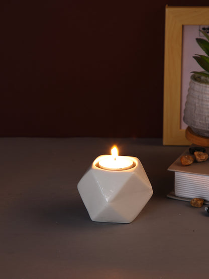 White Nordic style Geometric designed Ceramic Candle Holder