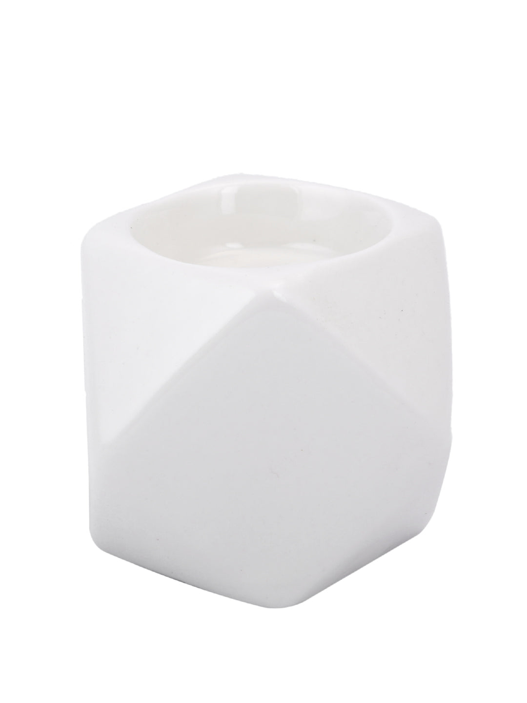 White Nordic style Geometric designed Ceramic Candle Holder