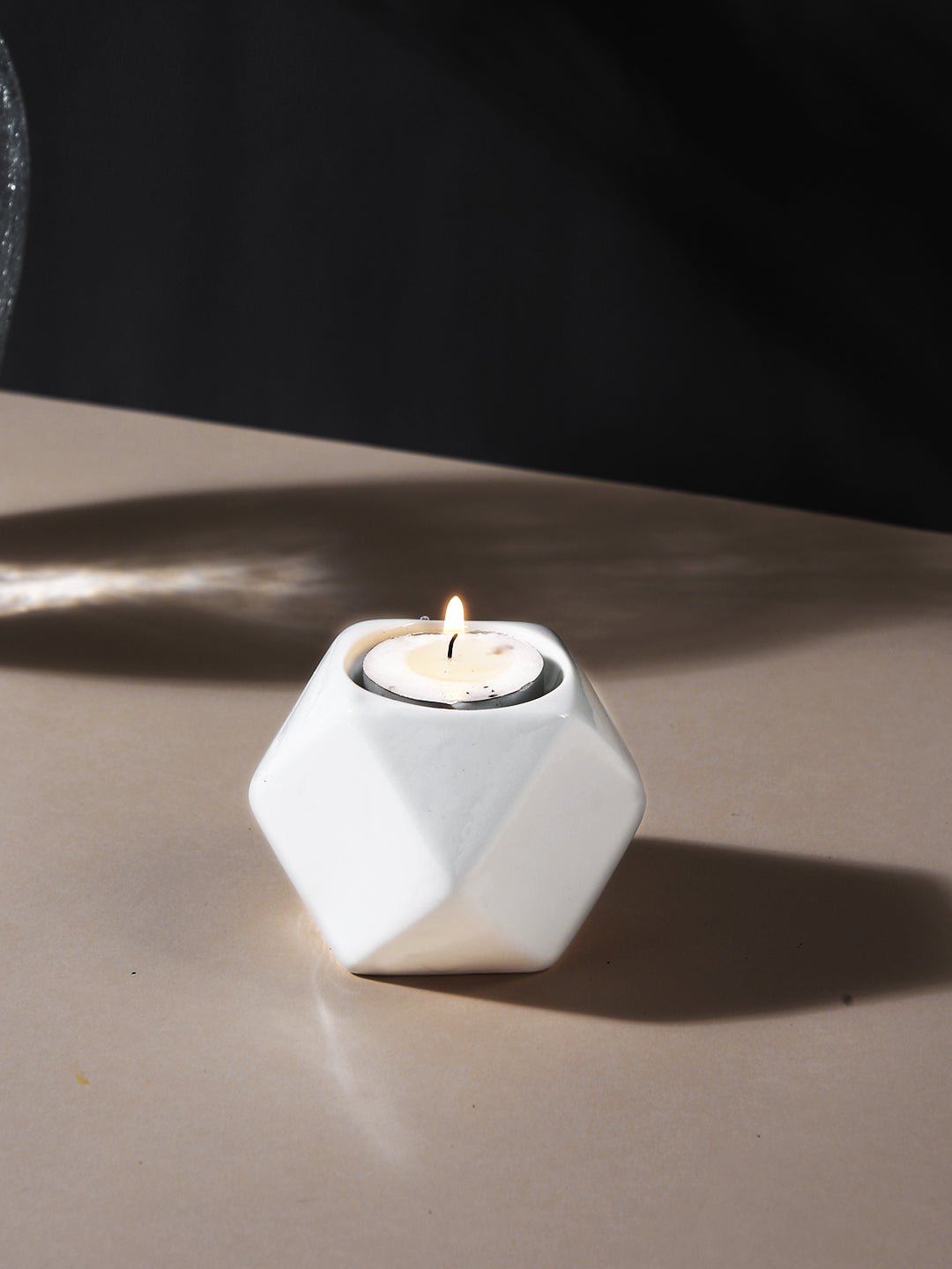 White Nordic style Geometric designed Ceramic Candle Holder
