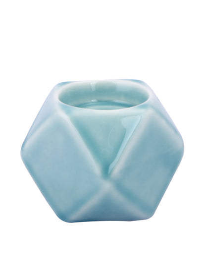 White & Blue 3 Pieces Geometric designed Candle Holder