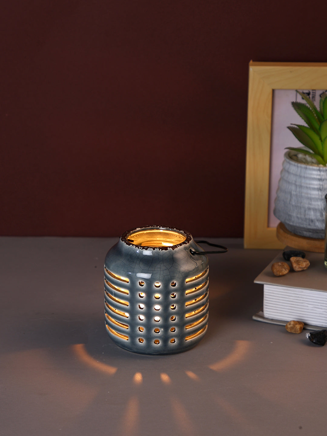 Grey & Black Ceramic Slotted Candle Holder