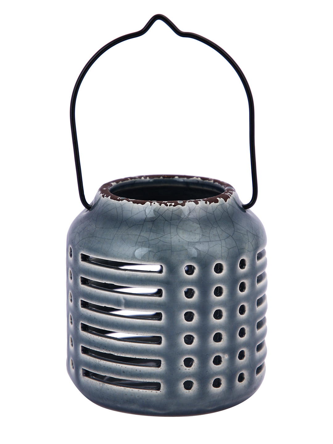 Grey & Black Ceramic Slotted Candle Holder