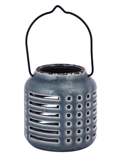Grey & Black Ceramic Slotted Candle Holder