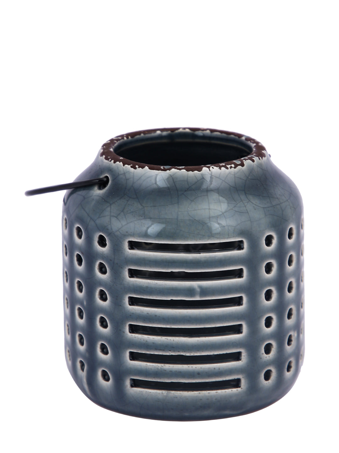 Grey & Black Ceramic Slotted Candle Holder