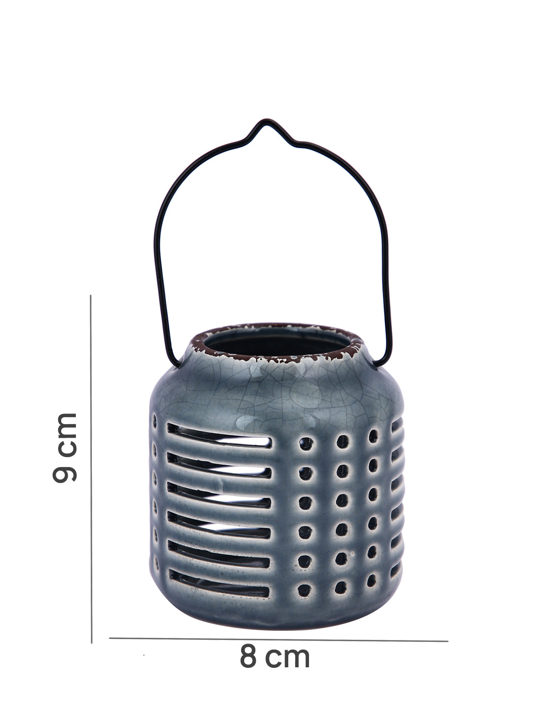 Grey & Black Ceramic Slotted Candle Holder