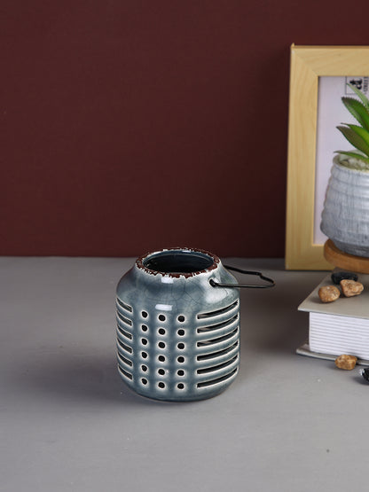 Grey & Black Ceramic Slotted Candle Holder
