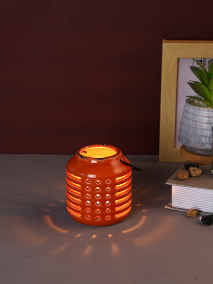Red & Black Ceramic Slotted Candle Holder