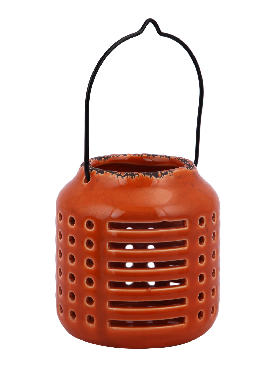Red & Black Ceramic Slotted Candle Holder