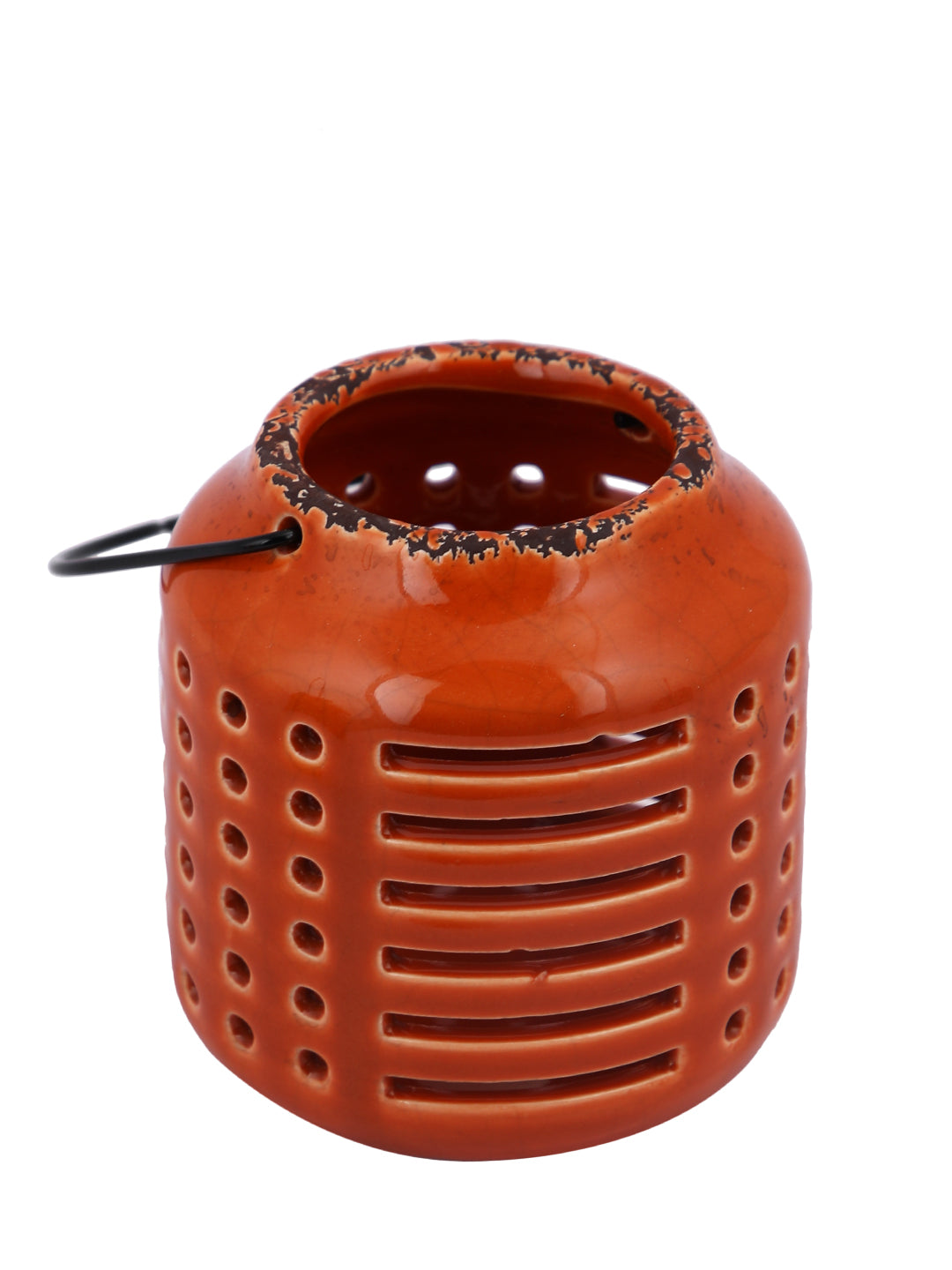 Red & Black Ceramic Slotted Candle Holder