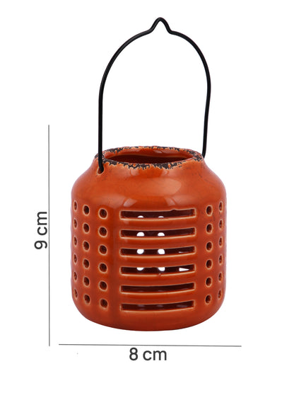 Red & Black Ceramic Slotted Candle Holder