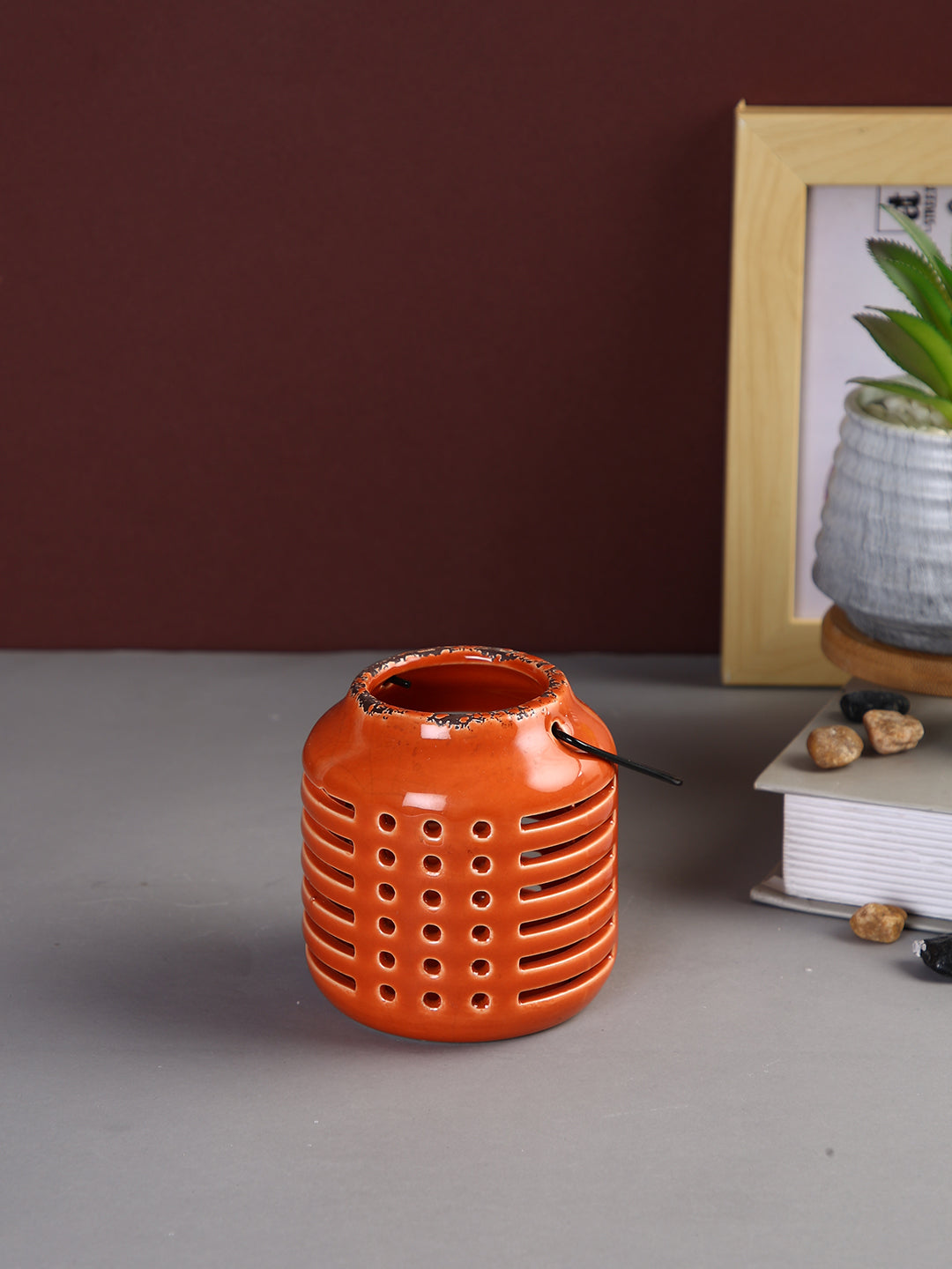 Red & Black Ceramic Slotted Candle Holder