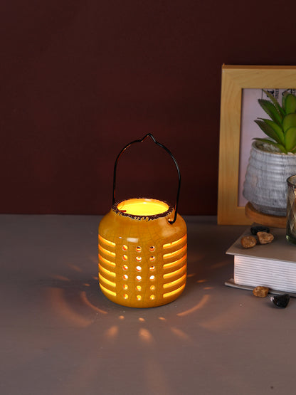 Yellow & Black Ceramic Slotted Candle Holder