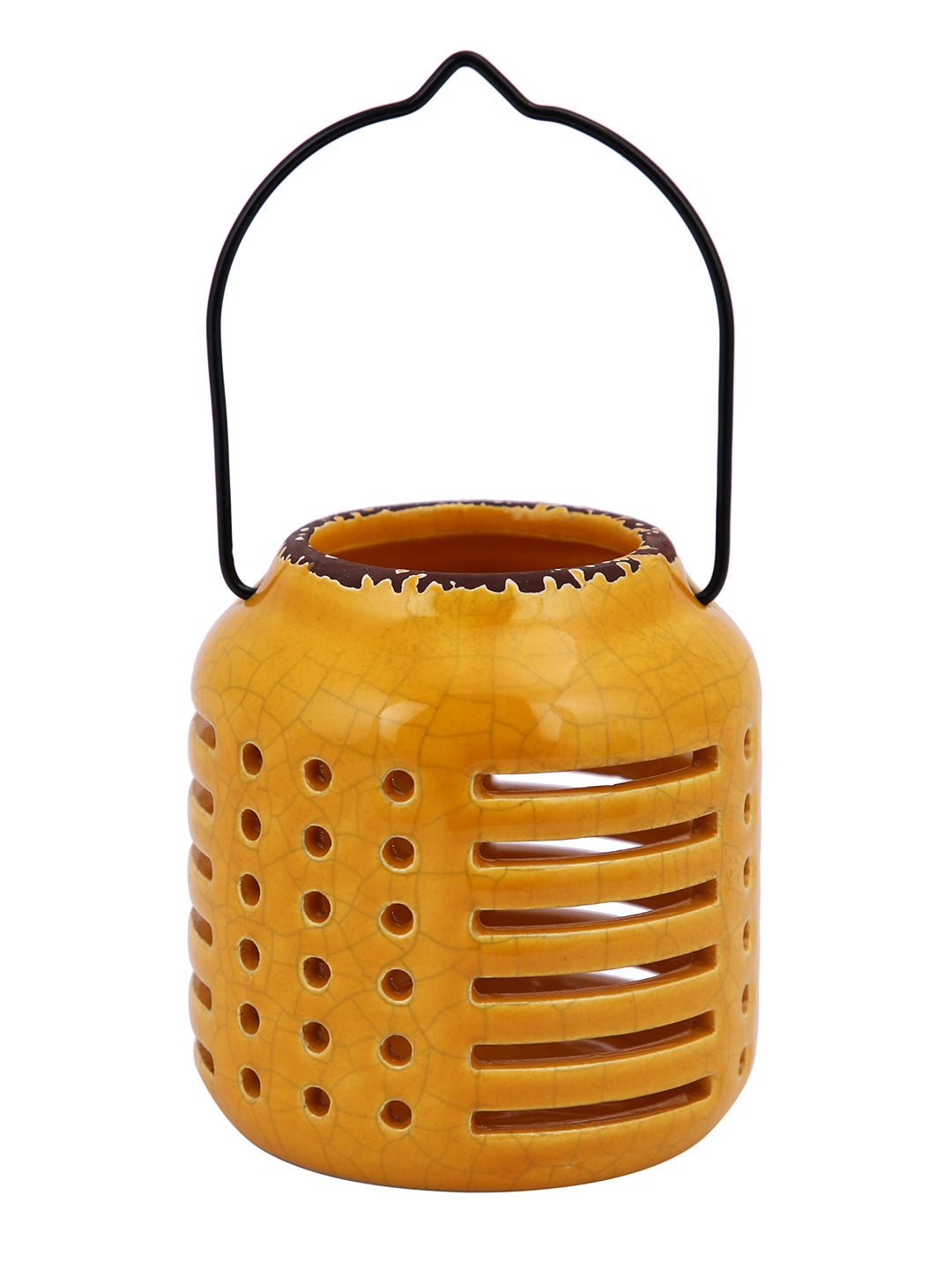 Yellow & Black Ceramic Slotted Candle Holder