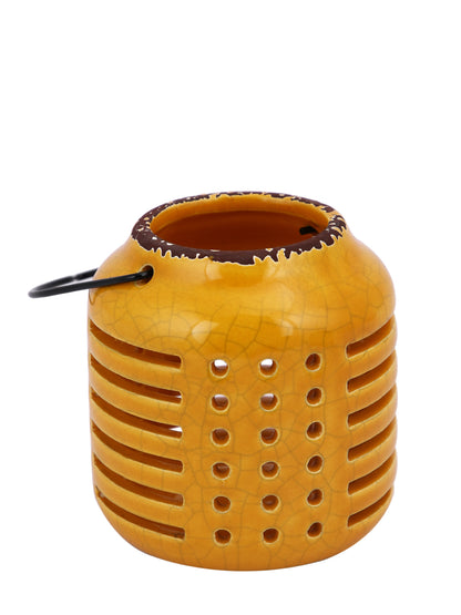 Yellow & Black Ceramic Slotted Candle Holder