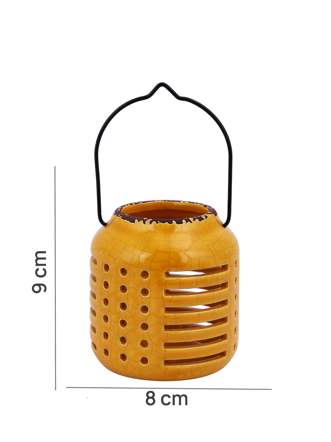 Yellow & Black Ceramic Slotted Candle Holder