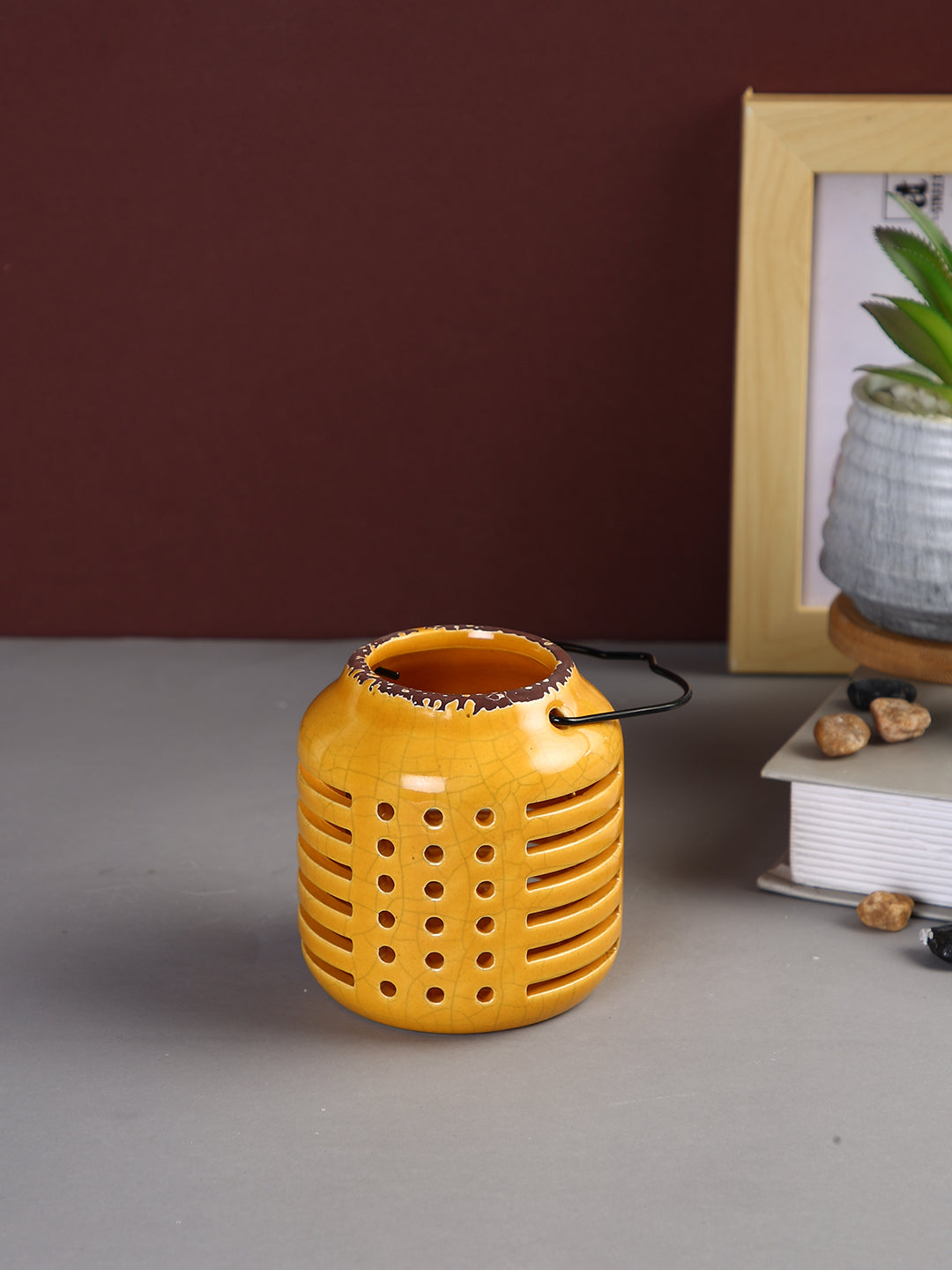 Yellow & Black Ceramic Slotted Candle Holder