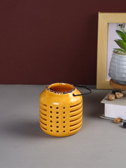 Yellow & Black Ceramic Slotted Candle Holder