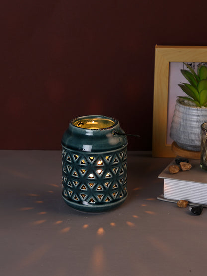 Grey & White Printed Ceramic Candle Holder