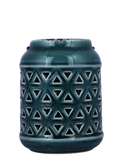 Grey & White Printed Ceramic Candle Holder