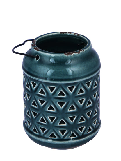 Grey & White Printed Ceramic Candle Holder