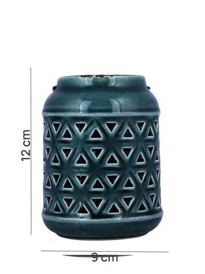 Grey & White Printed Ceramic Candle Holder