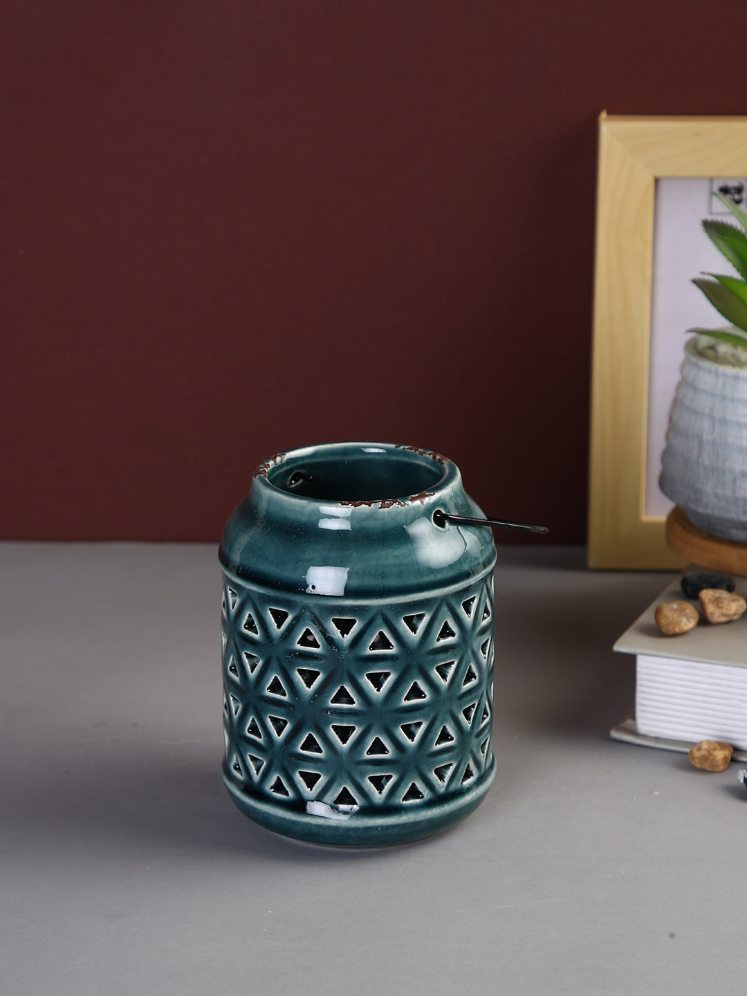 Grey & White Printed Ceramic Candle Holder