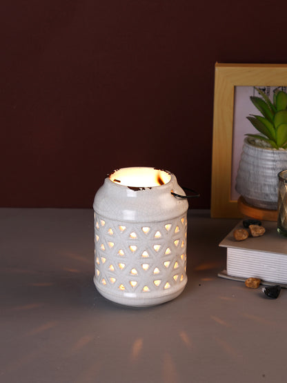 White Patterned Ceramic Candle Holder