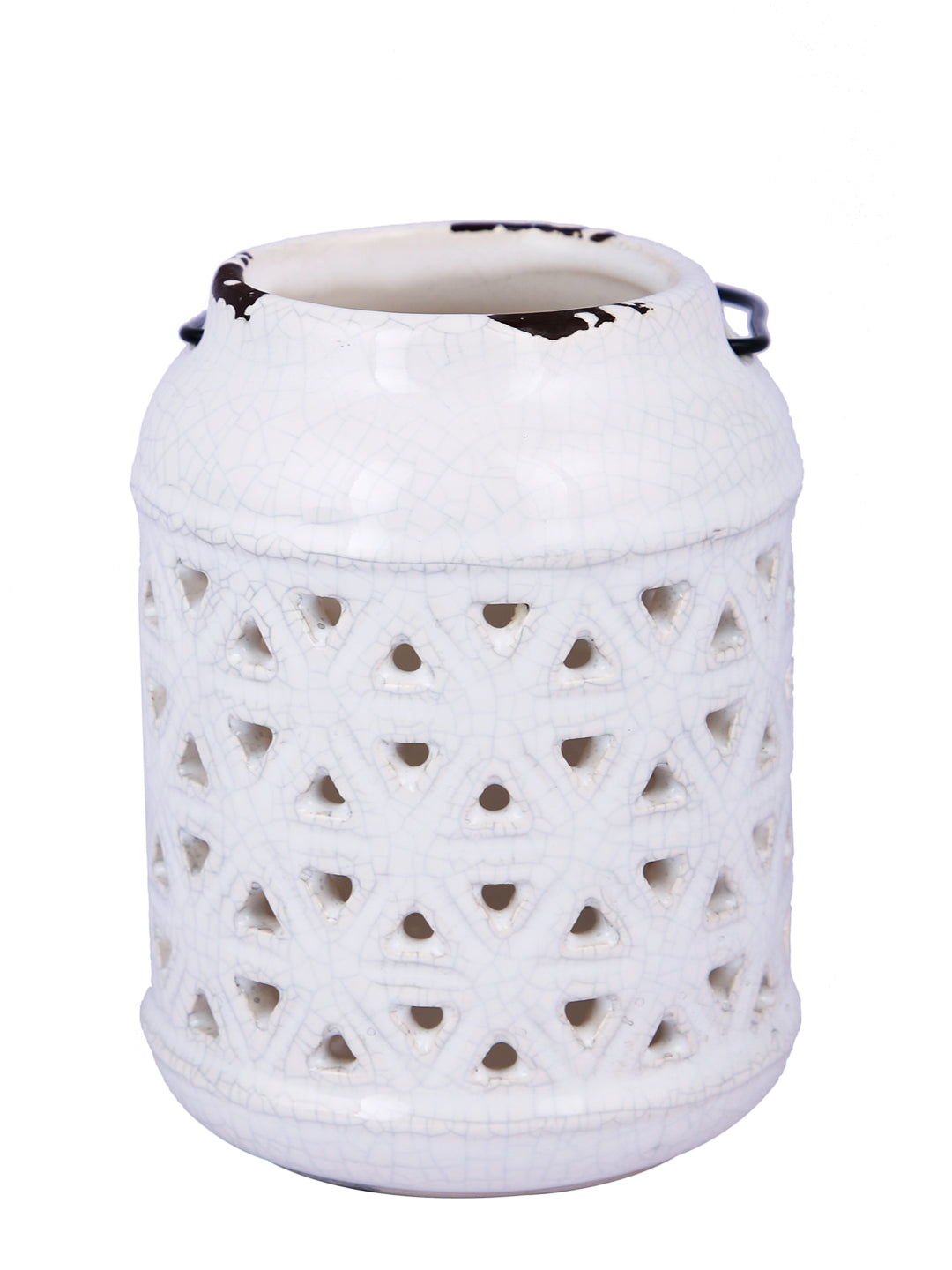 White Patterned Ceramic Candle Holder