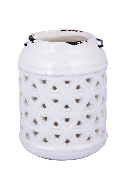 White Patterned Ceramic Candle Holder