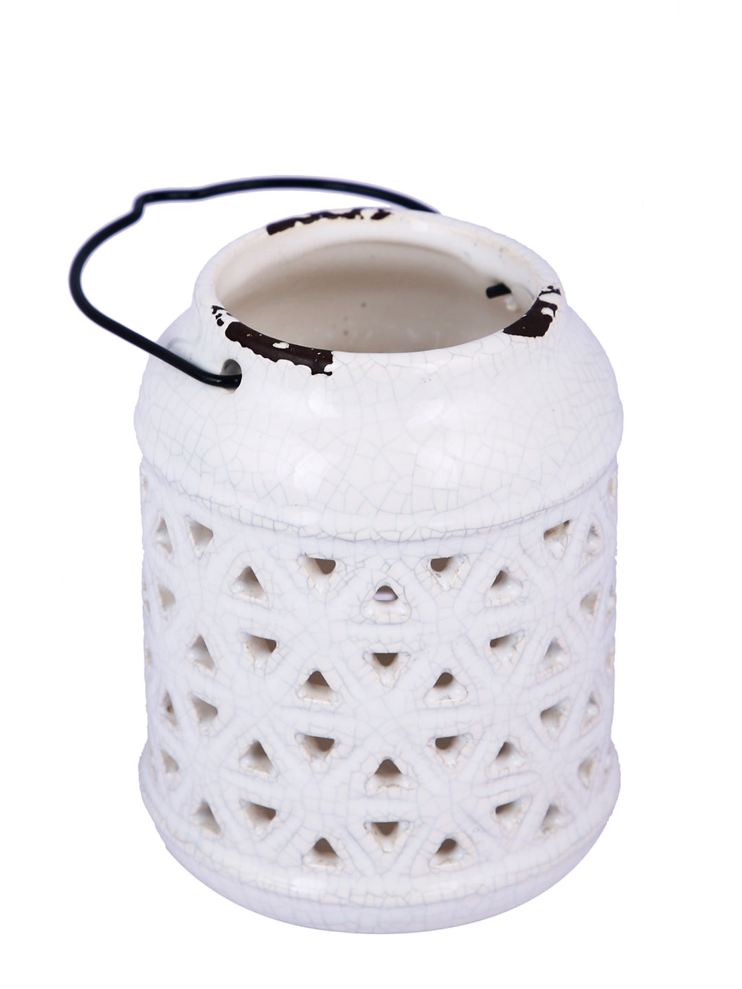 White Patterned Ceramic Candle Holder