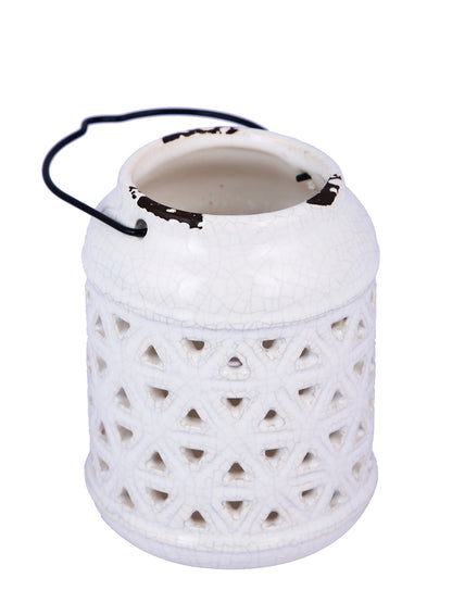 White Patterned Ceramic Candle Holder