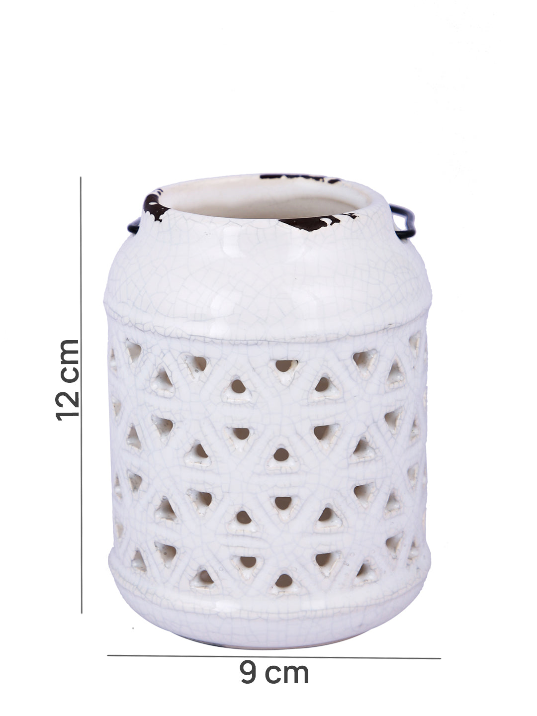 White Patterned Ceramic Candle Holder