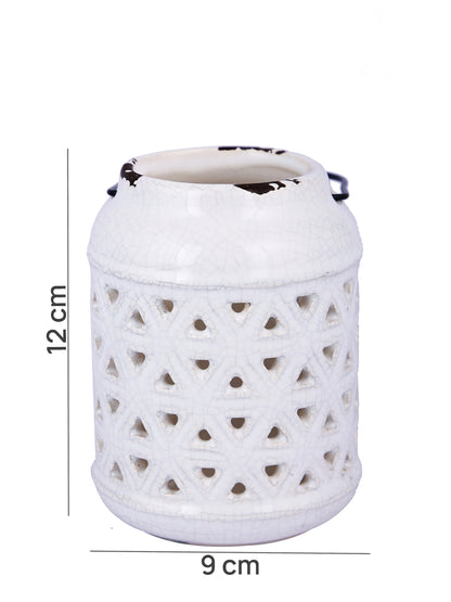 White Patterned Ceramic Candle Holder