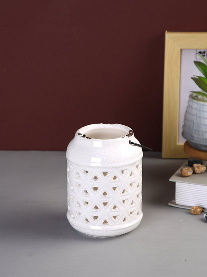White Patterned Ceramic Candle Holder