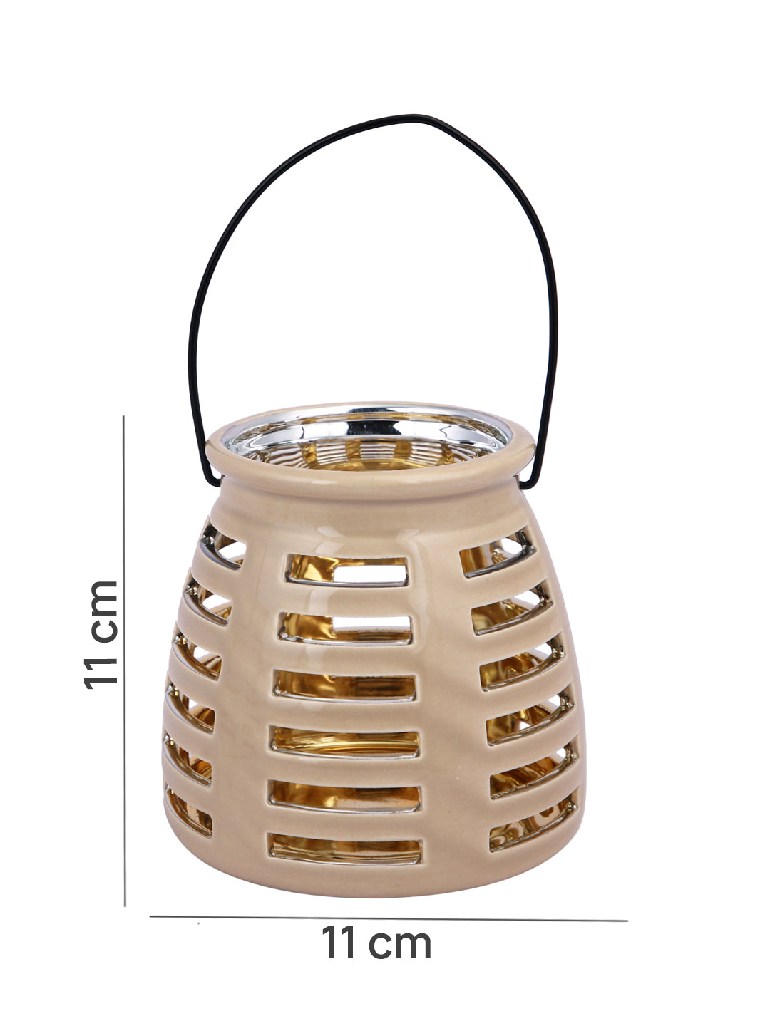 Beige & Gold-Toned Patterned Ceramic Candle Holder