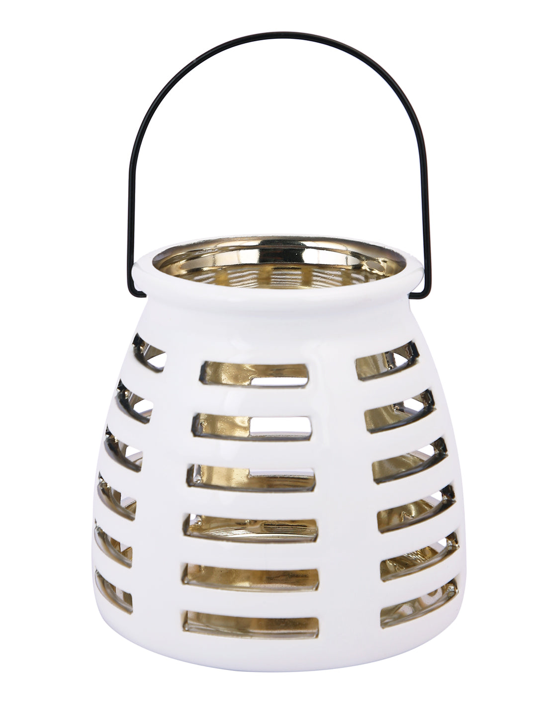 White & Black Cut Work Ceramic Candle Holder