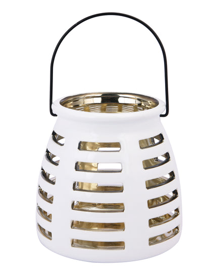 White & Black Cut Work Ceramic Candle Holder