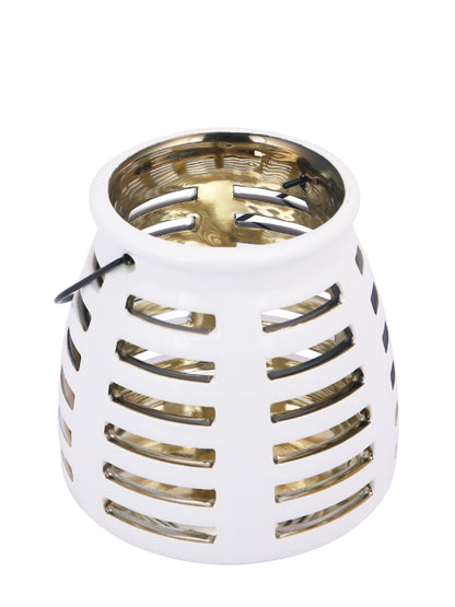 White & Black Cut Work Ceramic Candle Holder