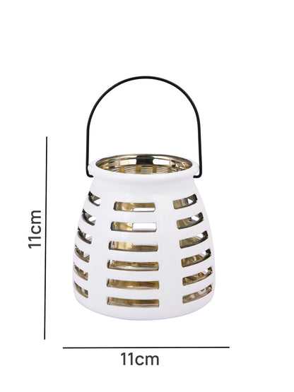White & Black Cut Work Ceramic Candle Holder