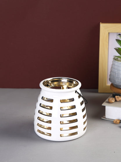 White & Black Cut Work Ceramic Candle Holder