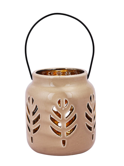 Beige Textured Ceramic Candle Holder