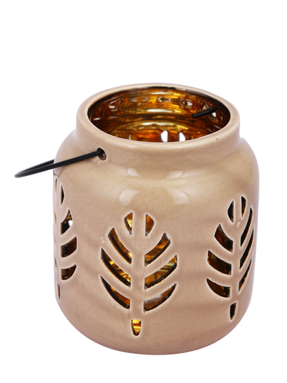 Beige Textured Ceramic Candle Holder